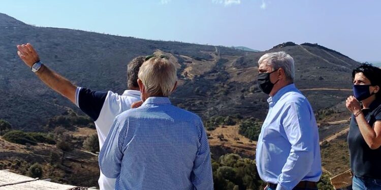 Στις καμένες περιοχές της Καρύστου ο Σίμος Κεδίκογλου.  Τόνισε την επείγουσα ανάγκη άμεσης κατασκευής αντιδιαβρωτικών και αντιπλημμυρικών έργων.